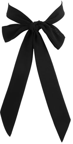 Quilax Chiffon Women Black Bow Tie, Ribbon Bow Tie for Women Girls, Solid Black Self Ties for School Uniform T-shirt Party Wedding Cosplay