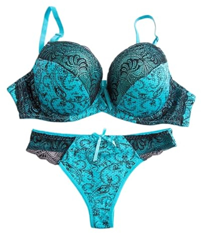 Ensemble Soutien-gorge et Tanga, Dentelle, Sous-vêtements Assortis, Ensemble de Sous-vêtements Grande Taille Femme Sexy Rouge, bleu, 36