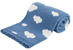Berkshire Baby Blanket,Ultra-Plush Reversible Chenille Knit Toddler Blanket,Cute Pattern Nursery Crib Blanket,Ideal Baby Gift(30x40 Inches,Bouncy Clouds Harbor Blue)