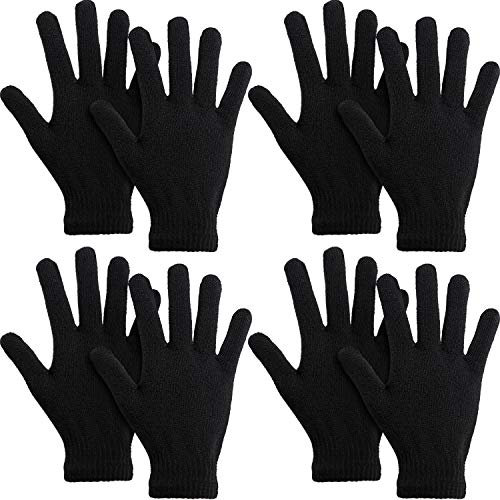 SATINIOR 4 Paar Magische Handschuhe Winter Strickhandschuhe Elastische Unisex Handschuhe Warme Fingerhandschuhe für Damen Herren Sport (Schwarz)