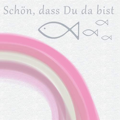 20 Servietten Schön dass du da bist mit Fische und Regenbogen rosa als Tischdeko zur Kommunion, Konfirmation und Taufe 33x33cm