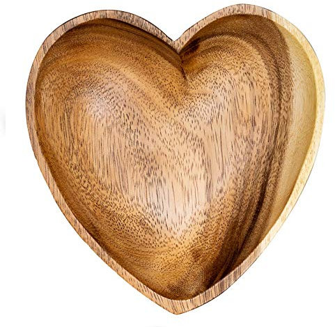 levandeo Cuenco de madera de acacia, 15 x 4 cm, diseño de corazón, frutero, pan, decoración de mesa