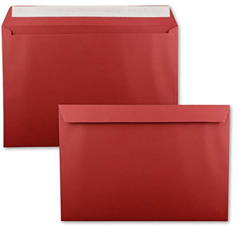10x große XXL Briefumschläge DIN C4 in Dunkelrot (Rot) - 22,9 x 32,4 cm - Haftklebung ohne Fenster - Versandtasche für DIN A4 geeignet