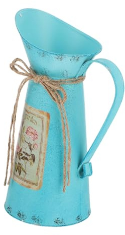 DOITOOL Shabby Chic Flower Vase Vintage Farmhouse Jug Vase Milk Can Pitcher Galvanized Metal Rustic Vase Holder for Home Decoration Blue