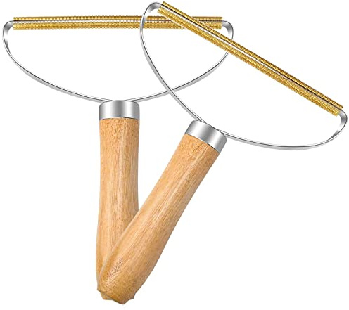 MOTONG 2 Pack Lint Remover, Double Carpet Scraper Manual Brush Tool Shaver Clothes Fuzz Roller Wooden Handle Reusable Mini Lint Cleaner for Pet Hair, Fuzz