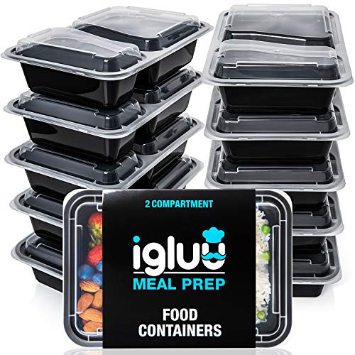 Igluu Meal Prep Boîtes Repas (Lot de 20) – Réutilisables, compatibles micro-ondes, congélateur et lave-vaisselle, empilables – 887 ml – 2 compartiments – Sans BPA