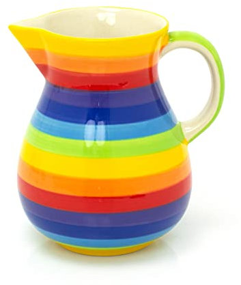 Hand Painted Rainbow Stripe Ceramic Flower Vase | Stylish Kitchen Jug - Large, Glazed, Perfect for Flowers