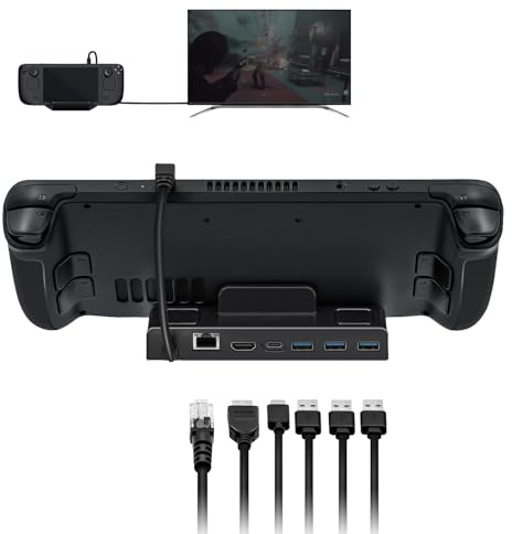 Mcbazel 6 i 1 ångdäck dockstation med RJ45/HDMI, 4K, LAN-port, Ethernet/typ C PD-laddning, USB 3.0-port, dataöverföring för ångdäck/NS Switch/Oled-omkopplare - svart