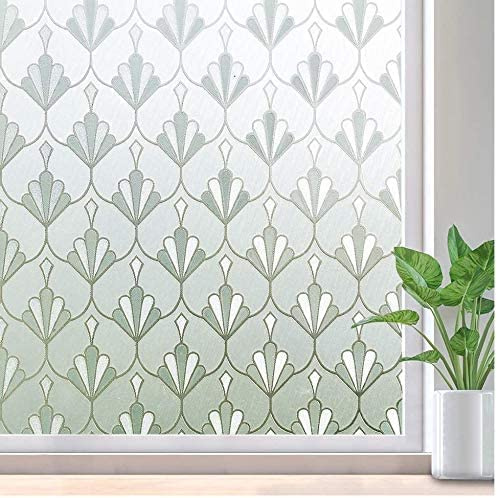 rabbitgoo Frosted Glass Window Privacy Film for Glass Windows, 60x300cm | Non Adhesive Anti UV Window Sticker Static Cling Decorative Covering for Home Kitchen Living Room, Removable & Reusable