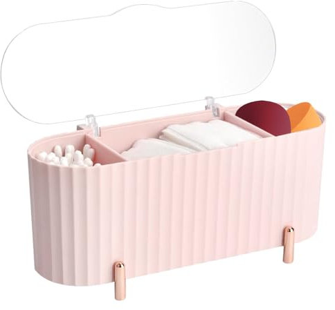 KLYNGTSK 3 Fächer Make Up Kosmetik Organizer Schminktisch Kosmetik Aufbewahrung Wattestäbchen Aufbewahrung Behälter Kunststoff Wattestäbchenhalter Kosmetikbox Wattepads Halter mit Deckel für Kosmetik