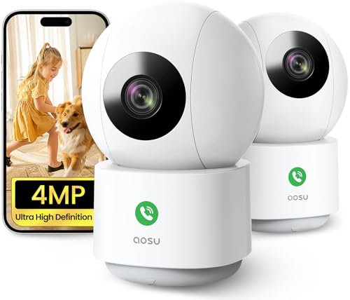 aosu 4MP 2 Unité Caméra Surveillance WiFi Intérieure, Appels à Une Touche, Suivi de Mouvement à 360°, Détection Humaine AI, Compatible avec Alexa pour Bébé/âgées/Animaux