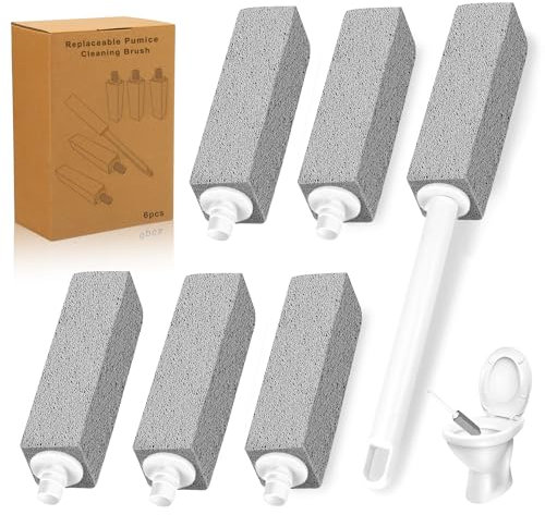 RONSXY 6 Pack Pumice Stone Cleaning Brush, Toilet Replaceable Cleaner, Pumice Bath Brush with Long Handle, Brush for Cleaning Lime, Iron and Rust