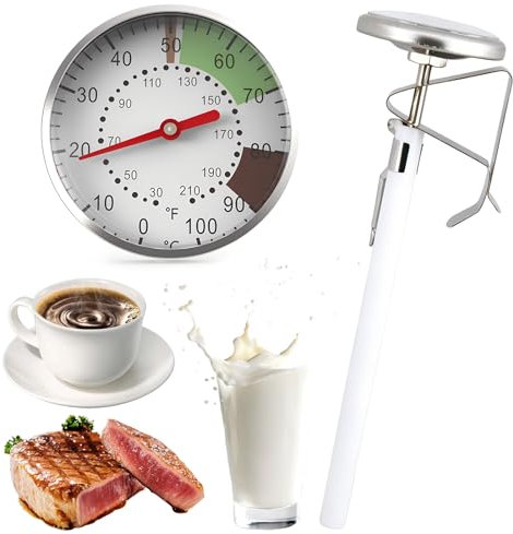 Thermometre Cuisine,Mein HERZ Thermomètre de Barista Thermomètre à lait en acier inoxydable Thermomètre avec Clip appareil de cuisine pratique pour la cuisson, le lait, le café, le