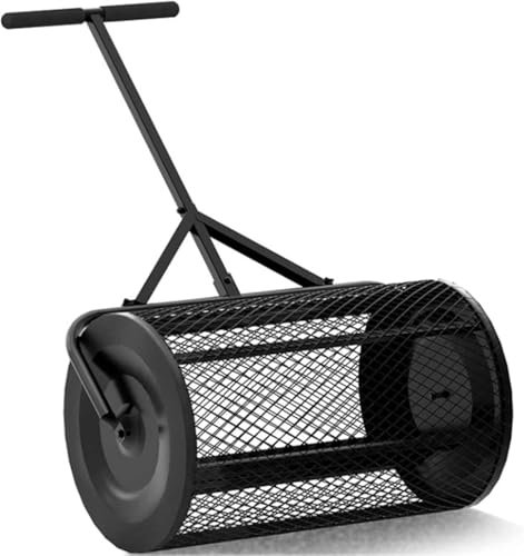 Esparcidor de abono para césped y jardín, rodillo de hierro duradero de 30/40 cm de ancho con mango ajustable en forma de T, ideal para esparcir turba, fertilizantes y semillas