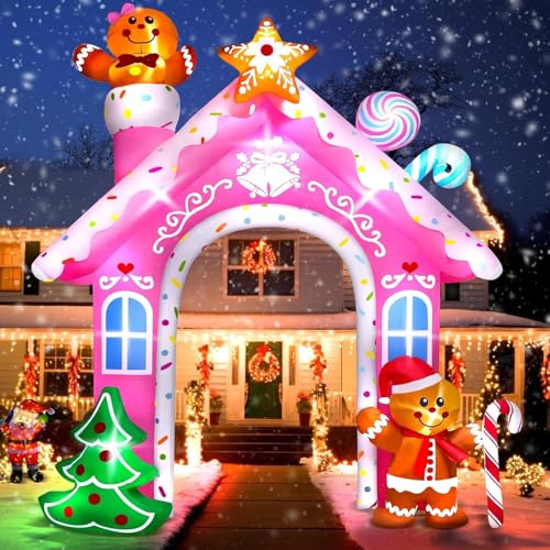 Kalolary 12 Piedi Arco Gonfiabile Natalizio, Arco Natalizio Gonfiabile Della Casa di Marzapane Gigante Decorazione di Natale con LED Incorporati per Natale Feste, Esterni (Arco di pan di zenzero)