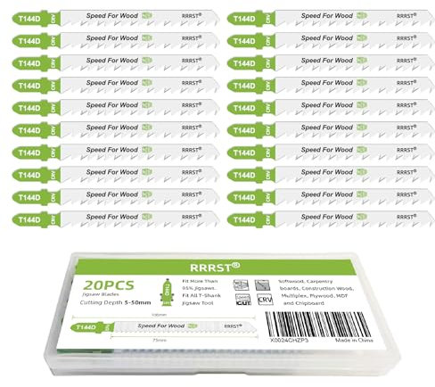 RRRST 20pcs Hojas de Sierra de Calar T144D, Cortes Rectos y Rápidos (5-50mm), Madera Blanda, Tableros de Carpintería, Madera de Construcción, Contrachapado, MDF y Aglomerado