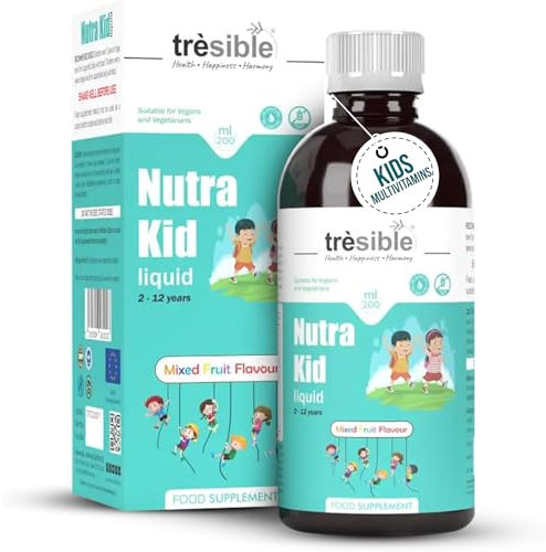 Tresible Best Kids Multivitamin Liquid with Iron for Immune Support (2 to 12 Years) - 200 ml Liquid Multivitamin for Kids with Omega 3, Vitamin D and Zinc - Vegan Toddler Vitamins Age 2 with 40 Doses