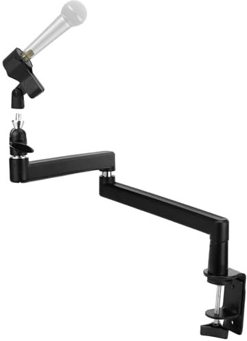 QWORK® Low Profile Microphone Boom Arm Fully Expanded to 80cm - Magnetic Cable Management - 3/8 Thread with 1/4 5/8 Adapters - Full Adjustable for Podcasting, Streaming, Gaming