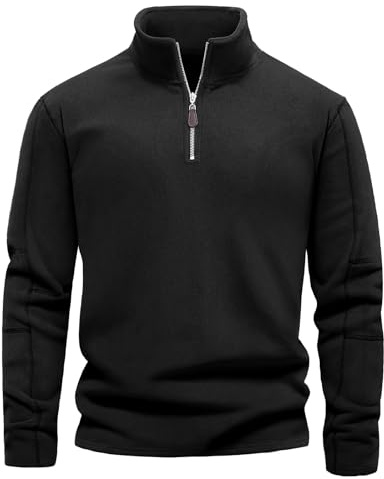 Lonya Polaire Pull Homme Hiver Chaud 1/4 Zip Sweat sans Capuche Montant Sweat-Shirt Manches Longues Casual Pullover Noir,XL