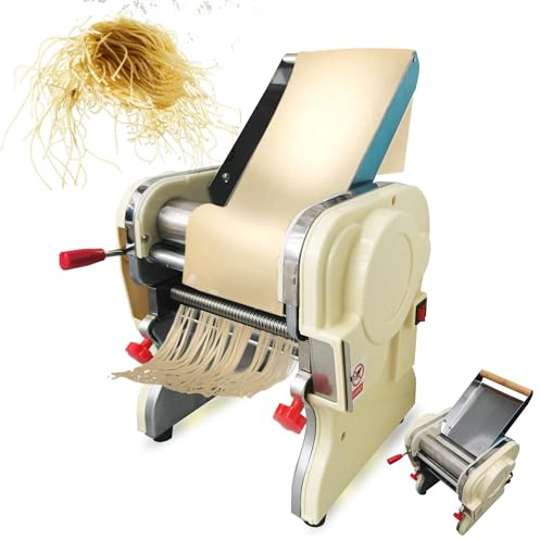 IntXanth Electric Pasta Maker Machine, Automatic Noodle Machine, Dough Roller Pressing Machine Stainless Steel, 3MM Round Noodle Blade, Thickness Adjustable, 110V/550W, Commercial