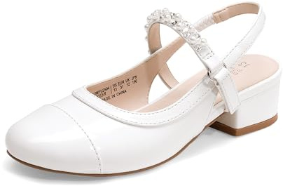 DREAM PAIRS Girls Dress Shoes, Chic Cap Toe Glittery Upper, 1.18-Inch Heels, Hook-and-Loop Closure, Latex Insole, Non-Slip Outsole, Wedding Birthday Party, Size 12 Little Kid,White,KKUMPU2504
