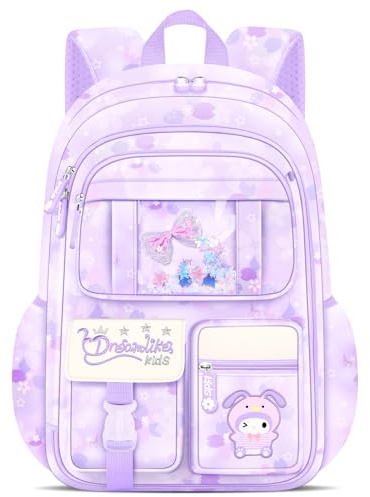 Tanou Cartable Fille Primaire, Sac a Dos Ecole Léger pour les Filles 7 à 11 ans, Sac à Dos Enfant de Style Réfrigérateur pour l'École Voyage, 22 Litres, Violet