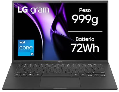 LG gram 14Z90RU, Notebook 14 1920 x 1200, Intel Core i5-1334U, 16GB RAM, 1TB SSD, Ultraleggero solo 999g, Batteria 72Wh, Windows 11 Home, Tastiera italiana, Nero