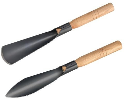 WY8 Paleta de jardín, 2 piezas, palas de mano pequeñas resistentes, herramientas de jardín de acero al manganeso duraderas con mango de madera para cavar, plantar, desmalezar, trasplantar y aflojar el