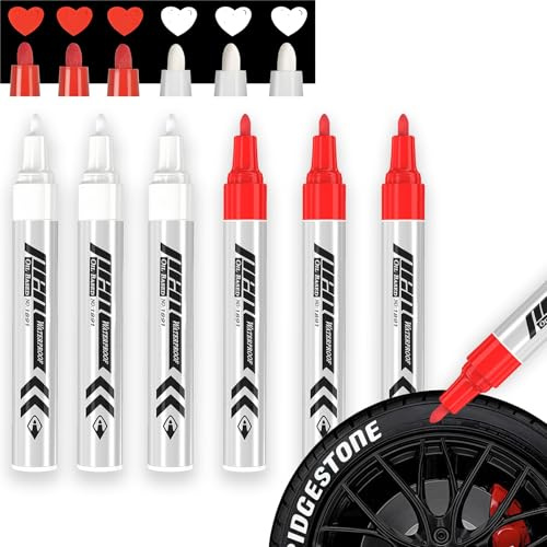 JUXINE PROFI-SET 6x Reifenmarkierungsstift | Ölbasierter Reifenstift für Auto & Motorrad | Wasserdichter Reifenmarker | Für Keramik, Holz, Leder, Kunststoff | Inkl