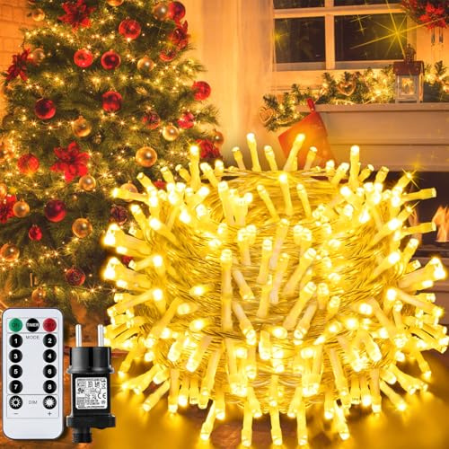 JEDWKFA 50 m julgransljusslinga, 500 LED-ljusslinga varmvitt inomhus, ljusslinga med fjärrkontroll, ljusslinga jul utomhus, vattentät julbelysning