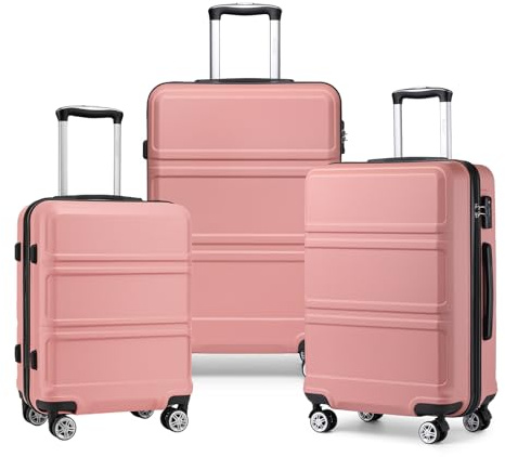 Kono Suitcase Sets of 3 Pieces Hard Shell Lightweight Travel Trolley Luggage with TSA Lock and Sturdy 4 Spinner Wheels (Nude)