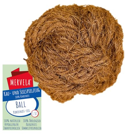 MERVELA Palla in 100% lana di cocco per cani – Giocattolo naturale biologico per la cura dei denti e durevole – adatto per tutte le taglie di cani (4-5 cm)