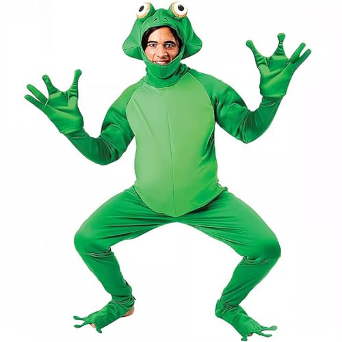 Generisch Costume di Halloween da uomo, costume da rana per adulti, costume intero con cappuccio, costume da rana, costume da carnevale