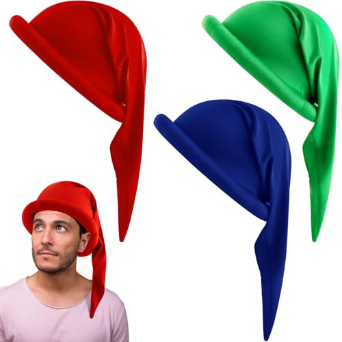 Jadive 3 Pezzi Cappelli da Nani Cappello a Punta Colorato Cappello da Strega Accessorio per Costumi da Nano Accessori per Costumi di Gruppo per Festa Halloween Natale Compleanno Carnevale