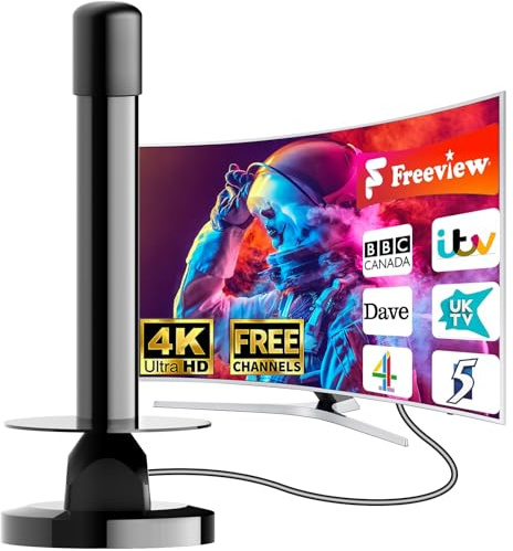 2026 Indoor TV Aerial – HDTV Aerials Indoor Freeview, 500+ Mile Freeview Range, 360° Reception Digital Antenna with Magnetic Base, Support 4K/1080P and All TV - 16.5ft Cable