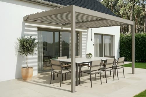 Cazeboo Piana 4x3m angebauter, bioklimatischer Pergola in taupefarbenem Aluminium
