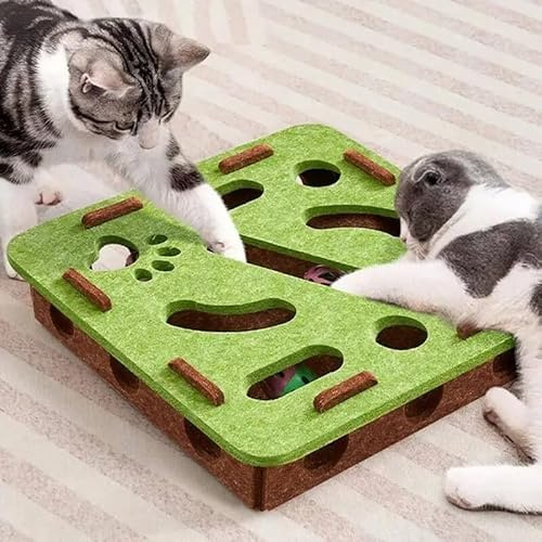 Petzen Interactive Cat Puzzle Toy with 2 Balls, Scratch Enrichment Mental Stimulation Box for Indoor Cats