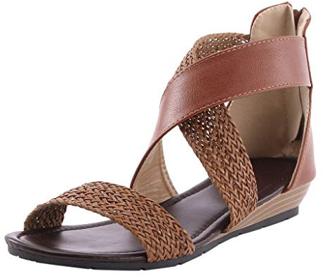 ZTFYKLIN Women Sandals Summer Román Beach Sandalias Casuales Zapatos Sandarios Mujeres Zipper Tejer De Heel Femeninas (Brown, 41) Espadrilles Mujer Esparto Planas Fascitis Plantar Deporte Para
