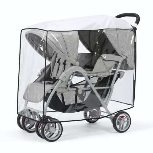 Orzbow Double Pram Rain Cover, Universal Twin Buggy Rain Cover, Transparent | Quick Installation, Breathable Weather Shield for All-Weather Protection from Snow, Wind, Dust, Breathable