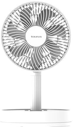 Taurus Ventilador portátil plegable Air Lite Fold&Go con motor BLDC ultrasilencioso, batería de litio de hasta 12 h, 4 velocidades, temporizador 8 h, altura ajustable, carga USB-C