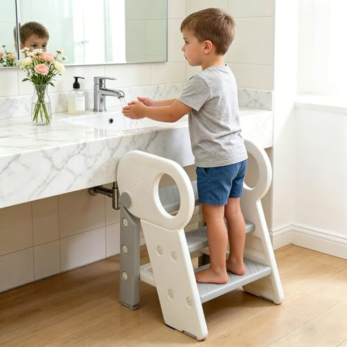 3-Step Foldable Toddler Step Stool with Handle, Kids Toilet Step