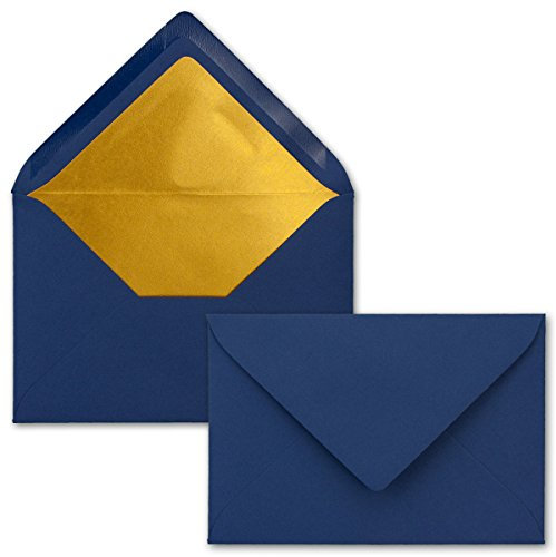 Kuverts Nachtblau - 50 Stück - Brief-Umschläge DIN C6-114 x 162 mm - 11,4 x 16,2 cm - Naßklebung - matte Oberfläche & Gold-Metallic Fütterung - ohne Fenster - für Einladungen