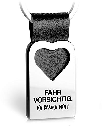 FABACH Herz Schlüsselanhänger mit Gravur aus Leder - Auto Glücksbringer Anhänger für Ihren Lieblingsmensch - Fahr vorsichtig Ich brauch dich