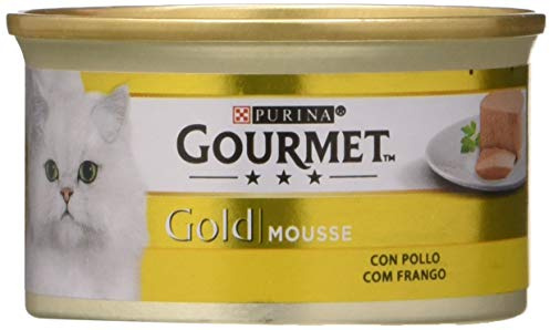 GOURMET Gold Mousse, Comida Húmeda para Gato Adulto, Mousse de Pollo, Pack de 24 Latas de 85 g
