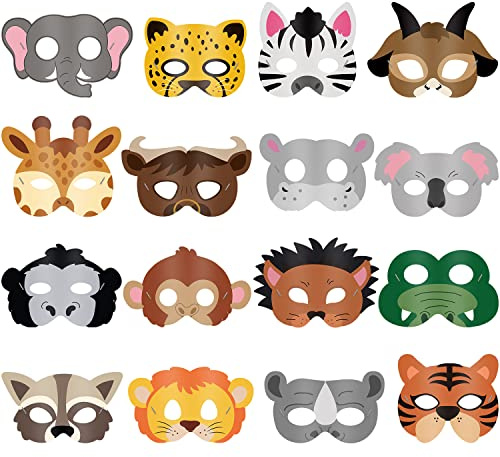 Blulu Safari Animal Masks for Kids Jungle Zoo Animals Cartoon Masks for Woodland Animal Theme Birthday Party Decorations