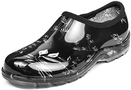 DKSUKO Waterproof Garden Shoe for Women Outdoor Slip-On Rain Boots Short Ankle Work Shoes and Garden Clogs with Comfort Insole(Tree Leaf,8)