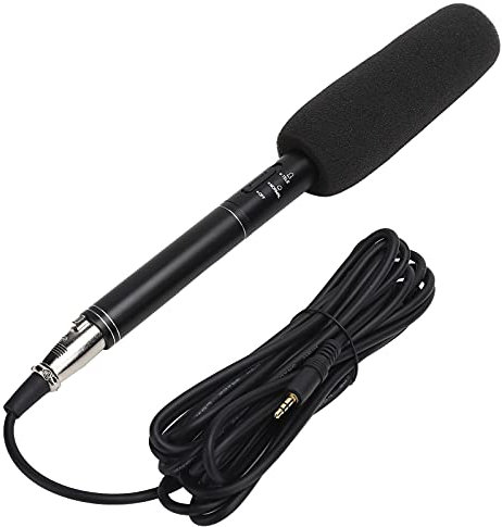 Micrófono de entrevista, micrófono de mano para entrevista, micrófono de reportero de condensador XLR de 6,5 mm, micrófono profesional de grabación de larga distancia y corta distancia(negro 28cm)