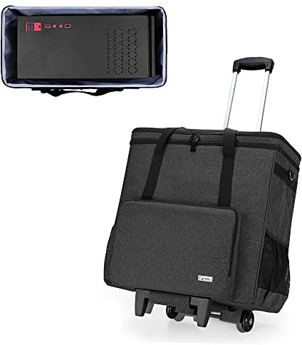 CURMIO Rolling Desktop Computer Carrying Case with Wheels, Double-Layer Computer Tower Travel Storage Bag with Detachable Dolly for PC Chassis, Keyboard and Mouse, Black (Patent Pending)