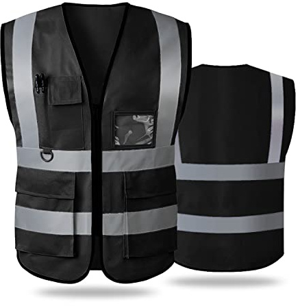 Hi Vis Vests for Women Men High Visibility Reflective Safety Security Vest with Pockets Zipper Front Meets ANSI/ISEA Standards（Medium,Black(cloth))