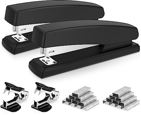Deli Stapler, Desktop Stapler, 2 Pack, Office Staplers, 25 Sheet Capacity, Includes 2000 Staples and 2 Staple Removers, 2 Pack, Black